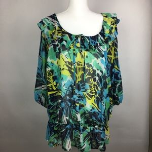 Lane Bryant Size 18/20 Blue Blouse Shear Crepe